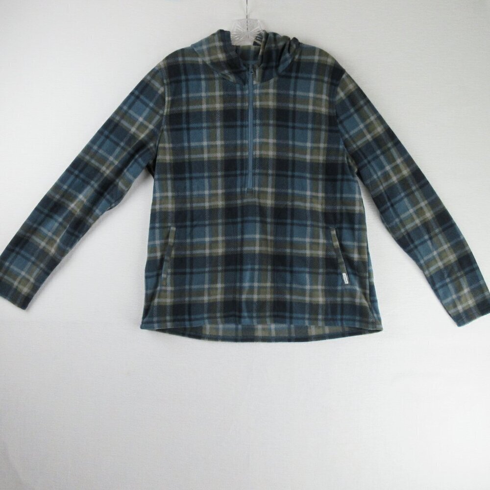 O'Neill Women's Julia Pullover Hoodie Size L 3/4 Zip Pockets Blue Flannel